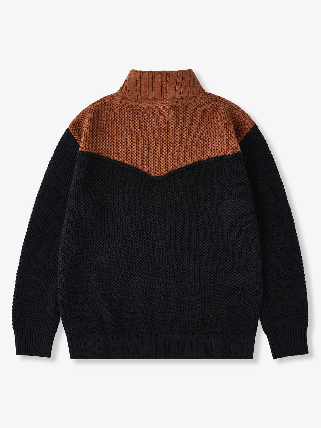 Colorblock Turtleneck Pineapple Knit Sweater with Leather Tag