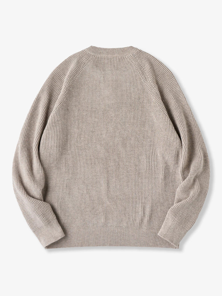 Heavyweight Mini-Waffle Henley Knit Sweater