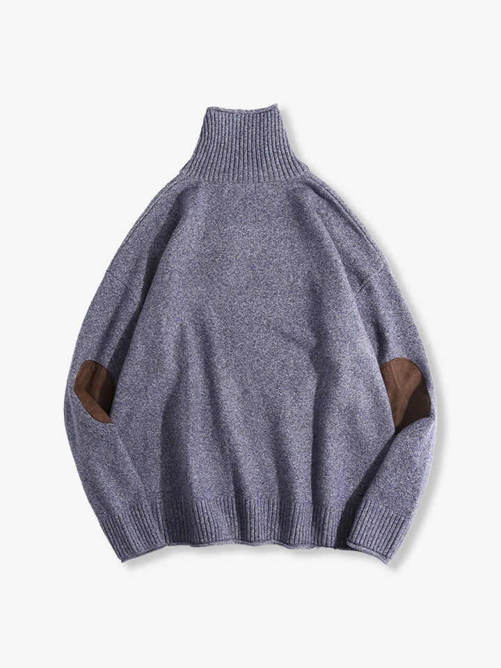 Elbow Patch Turtleneck Fancy Knit Sweater