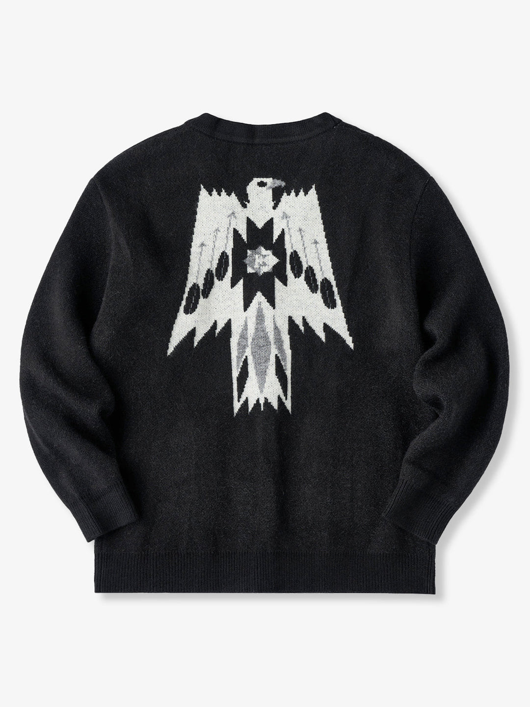 Jacquard Knit V-Neck Cardigan with Navajo &amp; Thunderbird Motifs