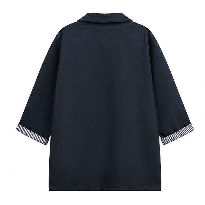 Japanese Plaid Paneled Layered Three Quarter Sleeve Shirt