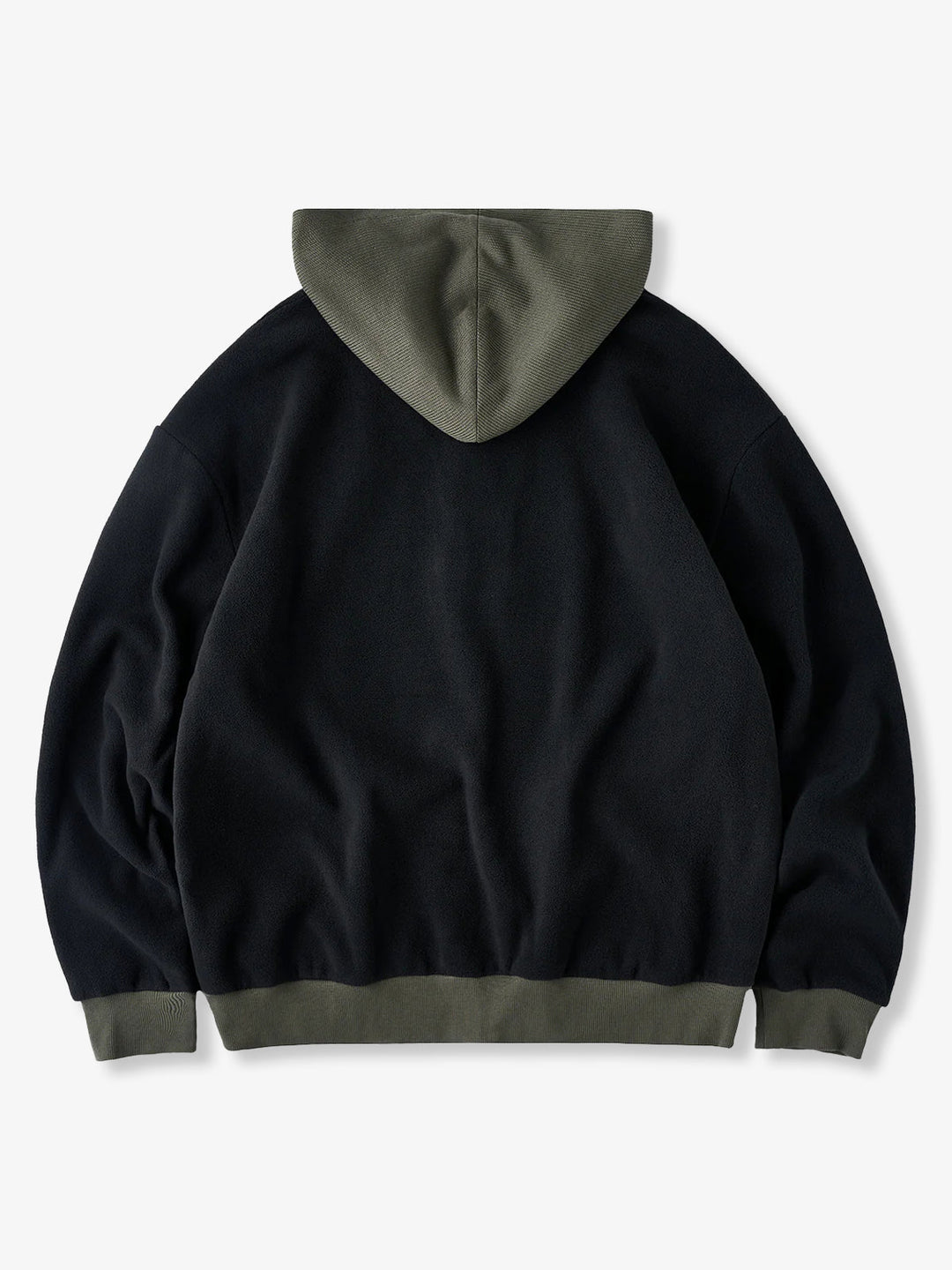 Knit-Contrast Double-Sided Brushed Fleece Hoodie
