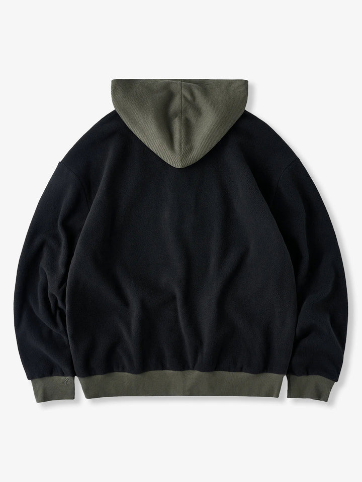 Knit-Contrast Double-Sided Brushed Fleece Hoodie