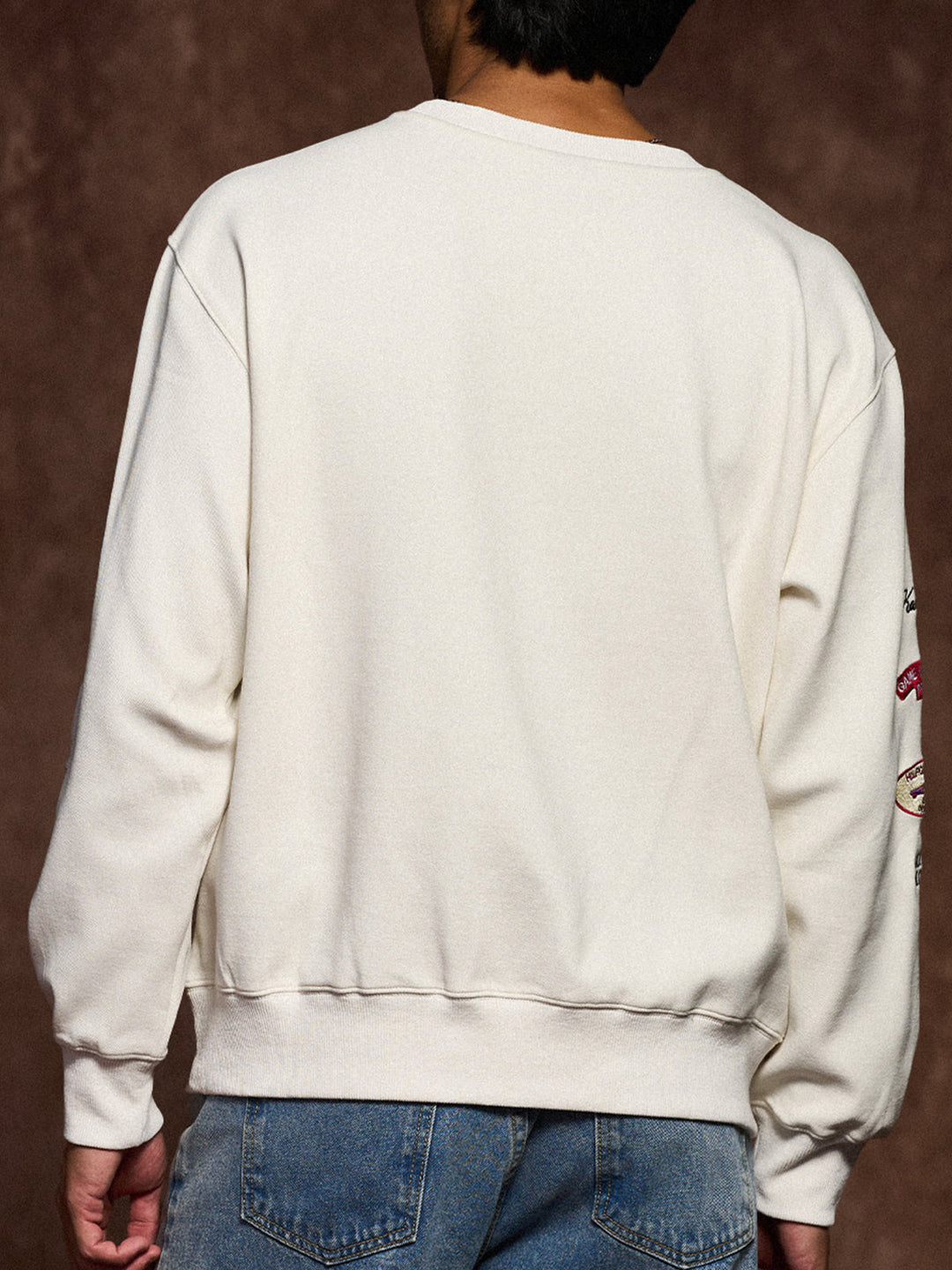 Racing-Inspired Embroidery &amp; Patch V-Gusset Cotton Sweatshirt