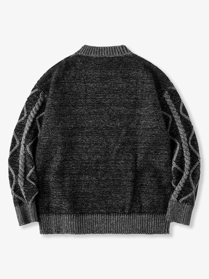 Crew Neck Sweater with Diamond Cable Knit Pattern