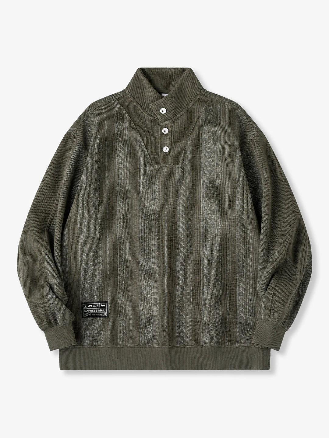 3-Button High-Neck Jacquard Knit Sweatshirt