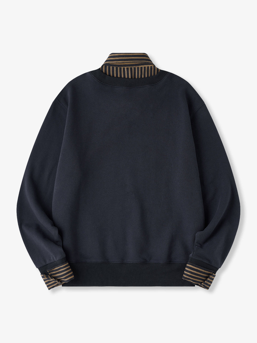 Faux-Layered Stripe Shirt &amp; Embroidered Crewneck Sweatshirt