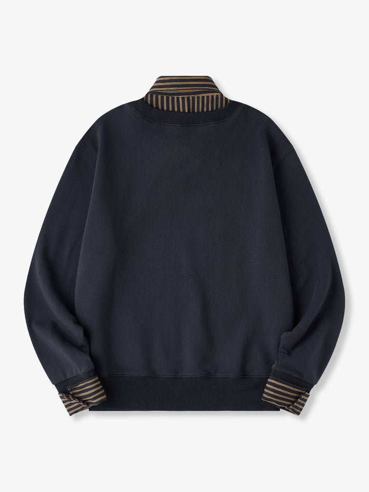 Faux-Layered Stripe Shirt &amp; Embroidered Crewneck Sweatshirt