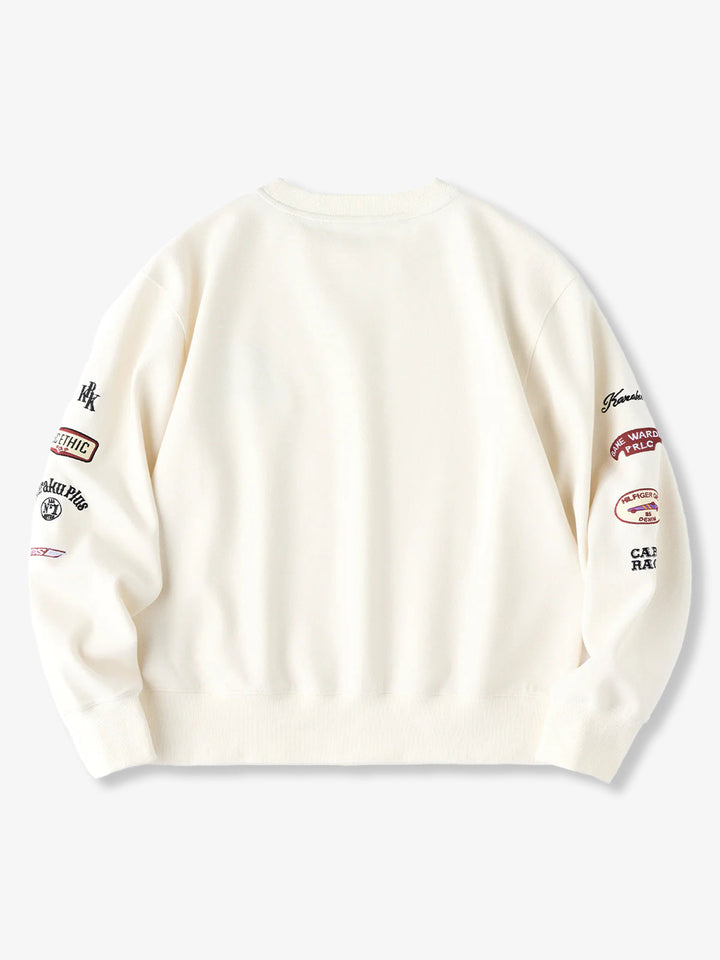Racing-Inspired Embroidery &amp; Patch V-Gusset Cotton Sweatshirt