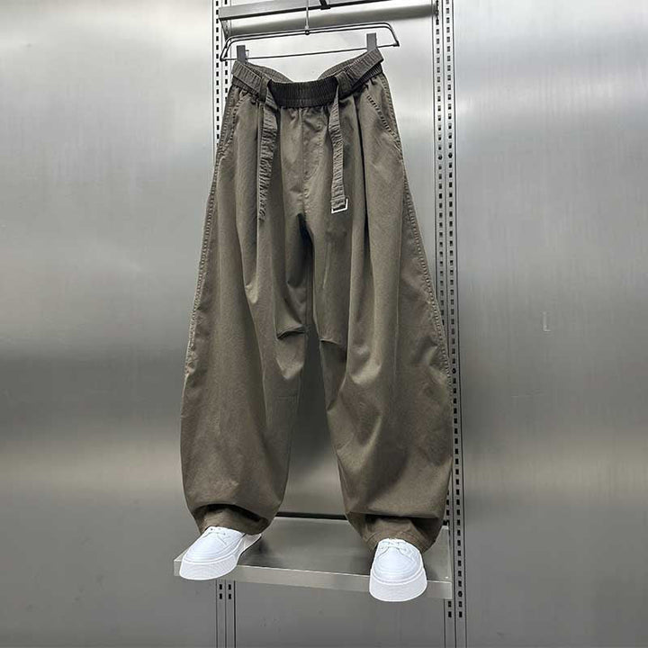 Loose-fitting Curved Elastic Waist Casual Pants