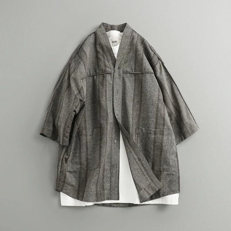 Japanese Striped Loose Kimono Shirt Half Sleeve Cardigan