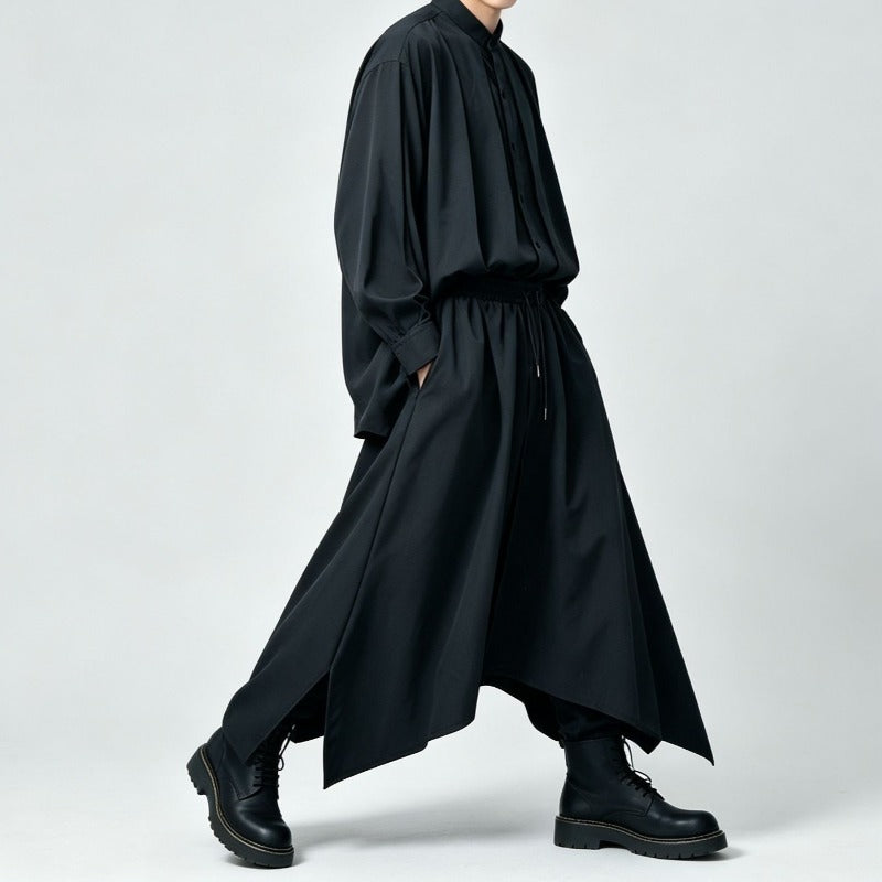 Japanese Lyocell Draped Loose Stand Collar Shirt Pants Two-piece Set
