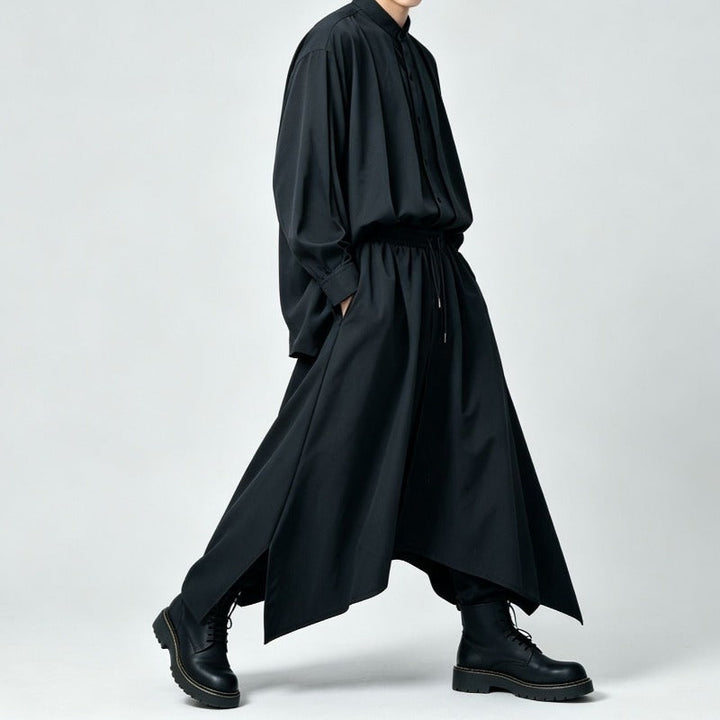 Japanese Lyocell Draped Loose Stand Collar Shirt Pants Two-piece Set