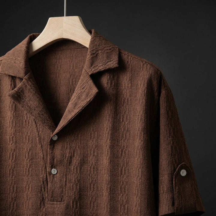 Japanese Textured Jacquard Collar Loose-Fit Shirt