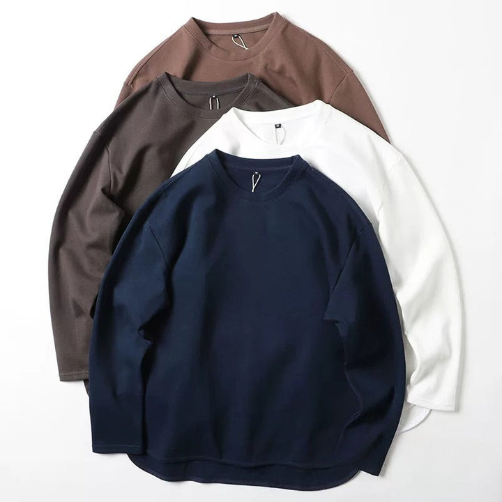 320g Heavyweight Curved Hem Side Slit Loose Fit Crew Neck Casual Long Sleeve Tee