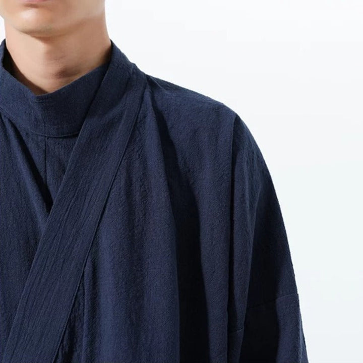 Loose Cotton Cross Front Side Tie Shirt Hanfu