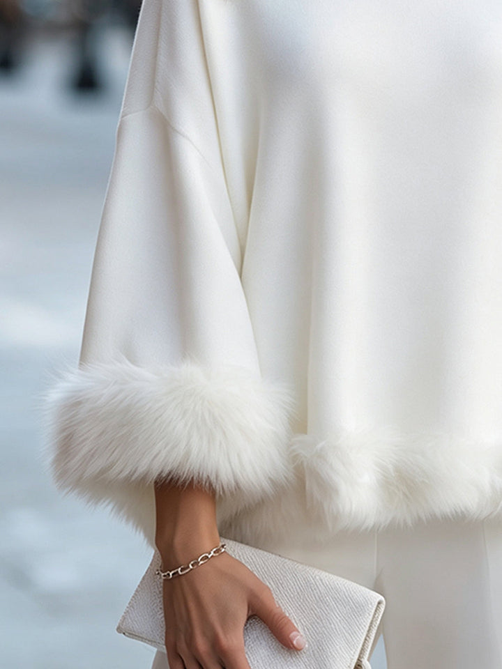 Elegant Faux Fur-Trimmed Knit Sweater