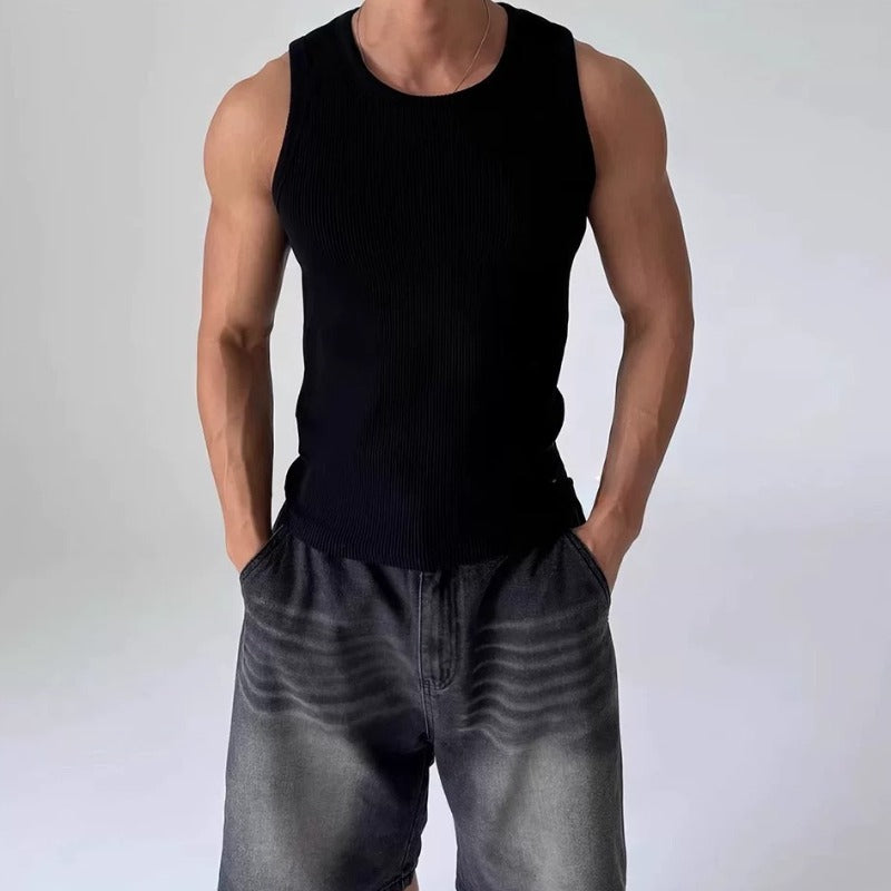 Heavyweight Ribbed Knit Tank Top Slim Fit Workout Gym Shirt