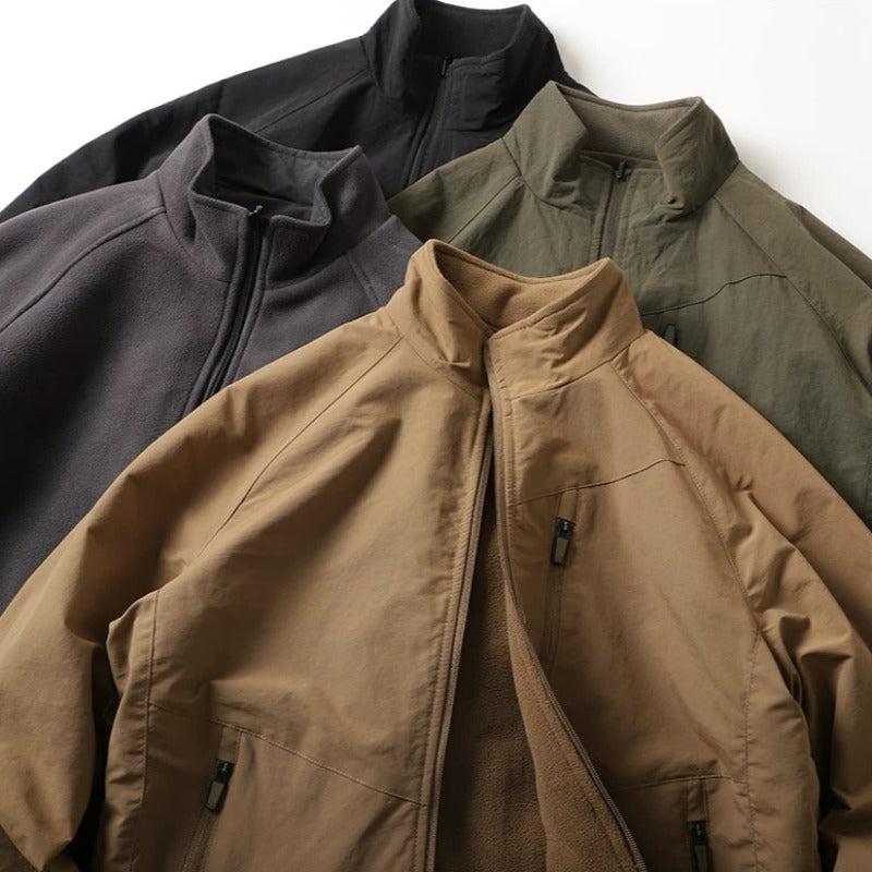 Japanese Reversible Work Jacket Windproof Waterproof Stand Collar Fleece Lined Warm Sherpa Coat