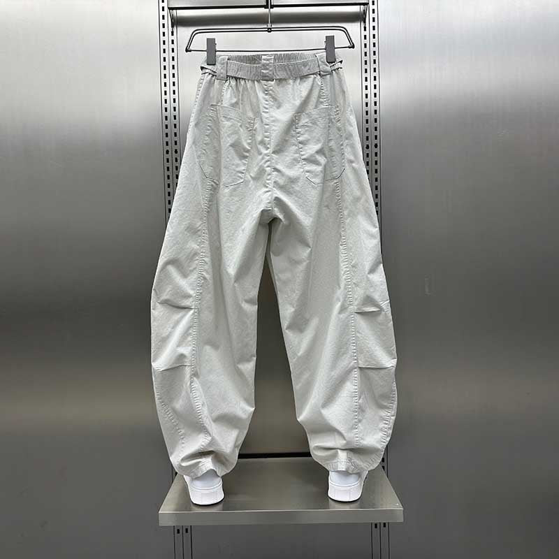 Loose-fitting Curved Elastic Waist Casual Pants