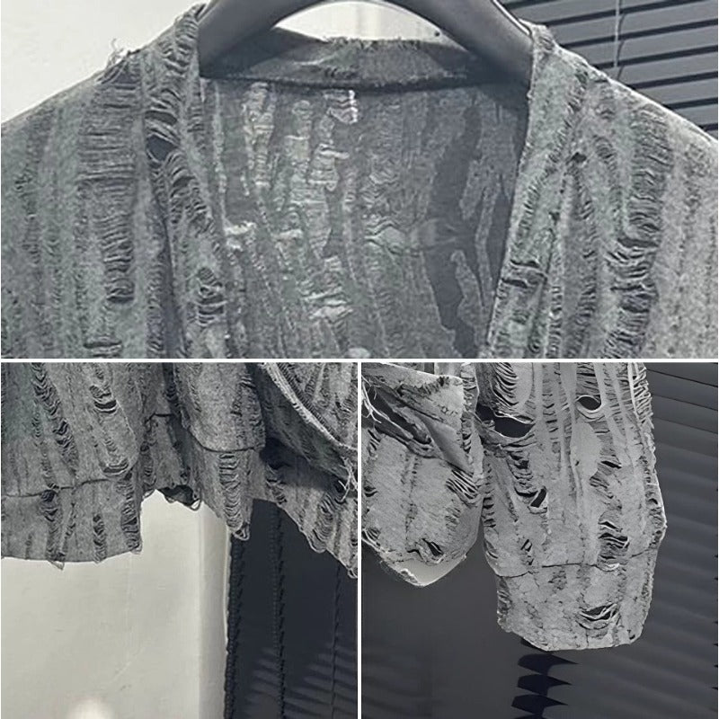 Irregular Cut-out V-neck Long-sleeve Top
