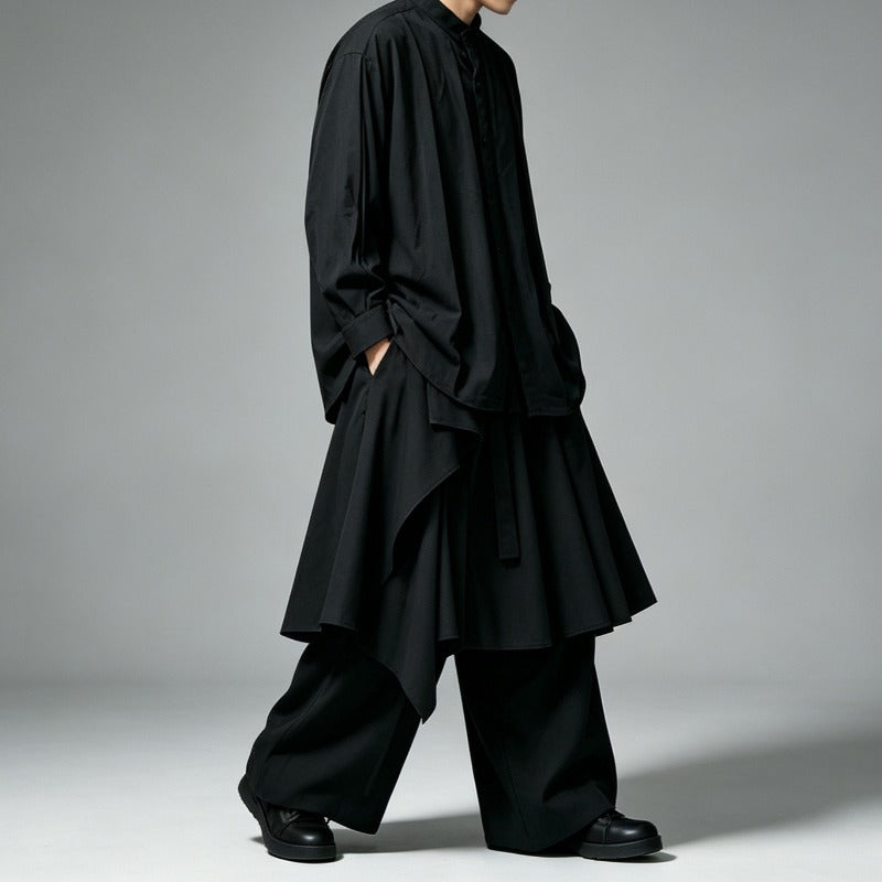 Japanese Minimalist High-waist Asymmetrical Layered Loose Wide-leg Skirt-pants