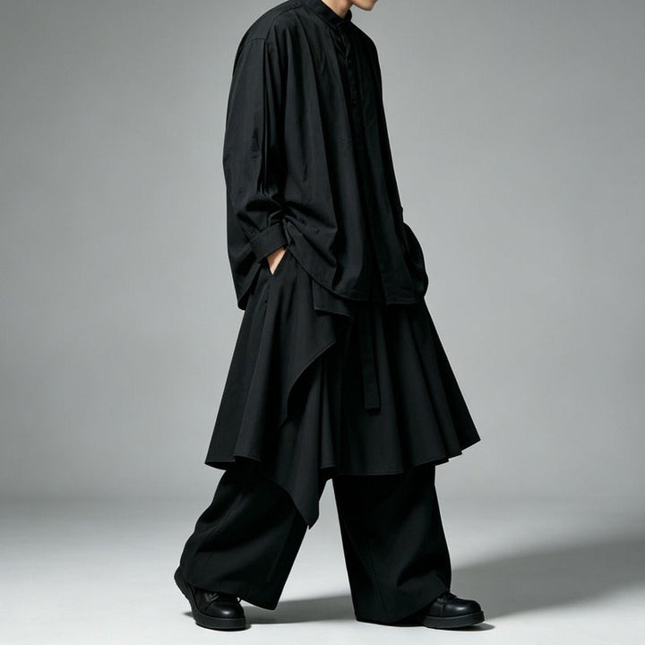 Japanese Minimalist High-waist Asymmetrical Layered Loose Wide-leg Skirt-pants