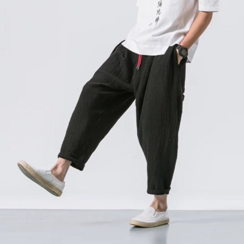 Japanese Casual Cotton and Linen Cropped Harem Pants