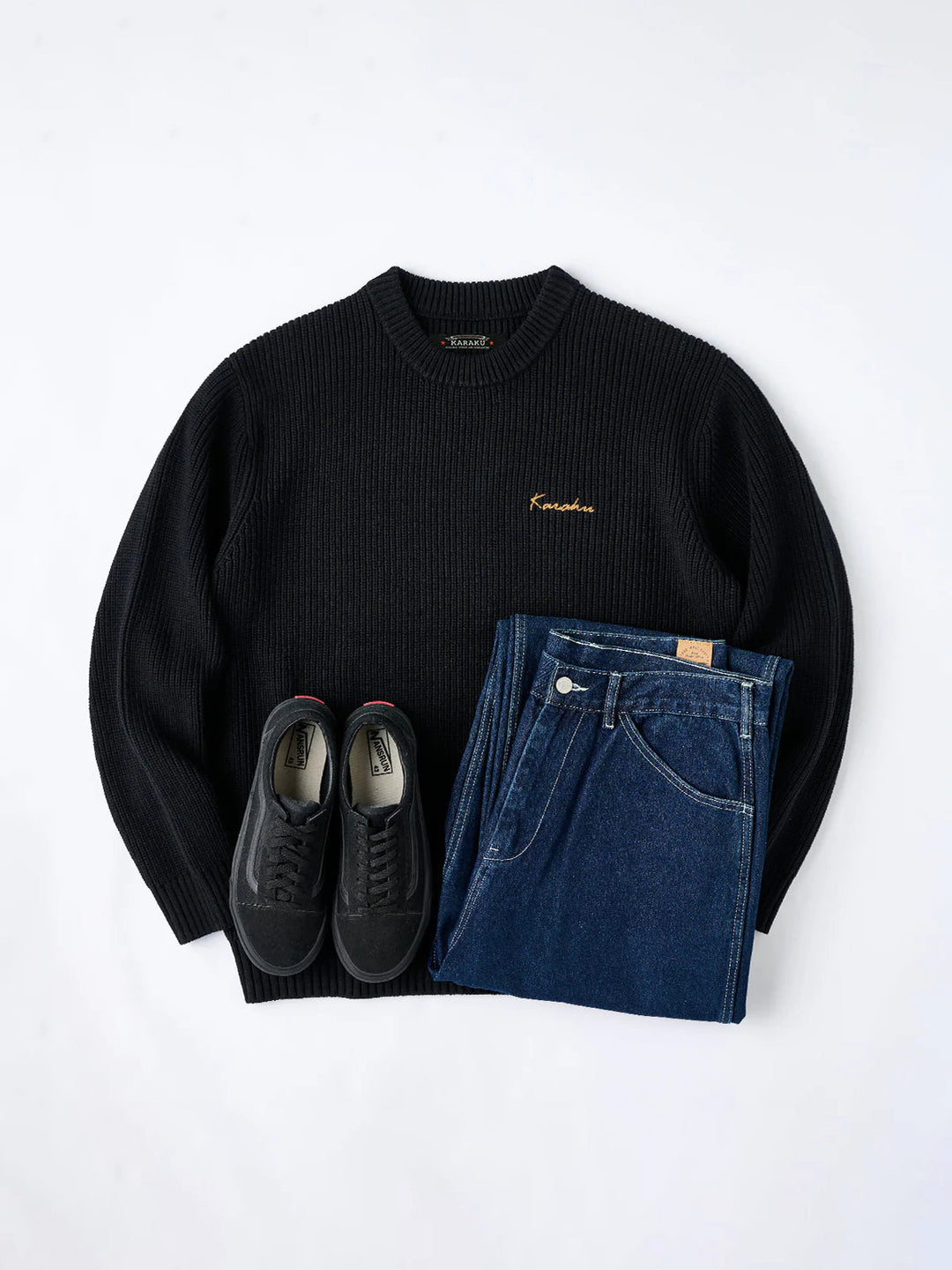 Rib-Knit Sweater with “Karaku” Logo Embroidery