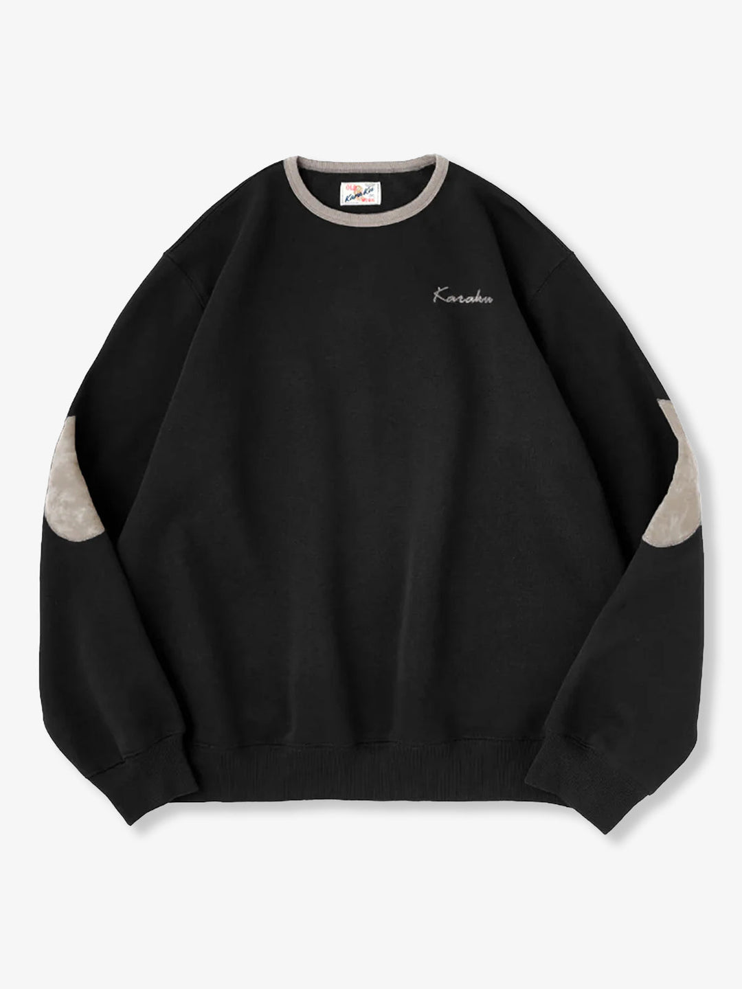 "KaraKu" Embroidery  Elbow Suede Patches Brushed Cotton Sweatshirt