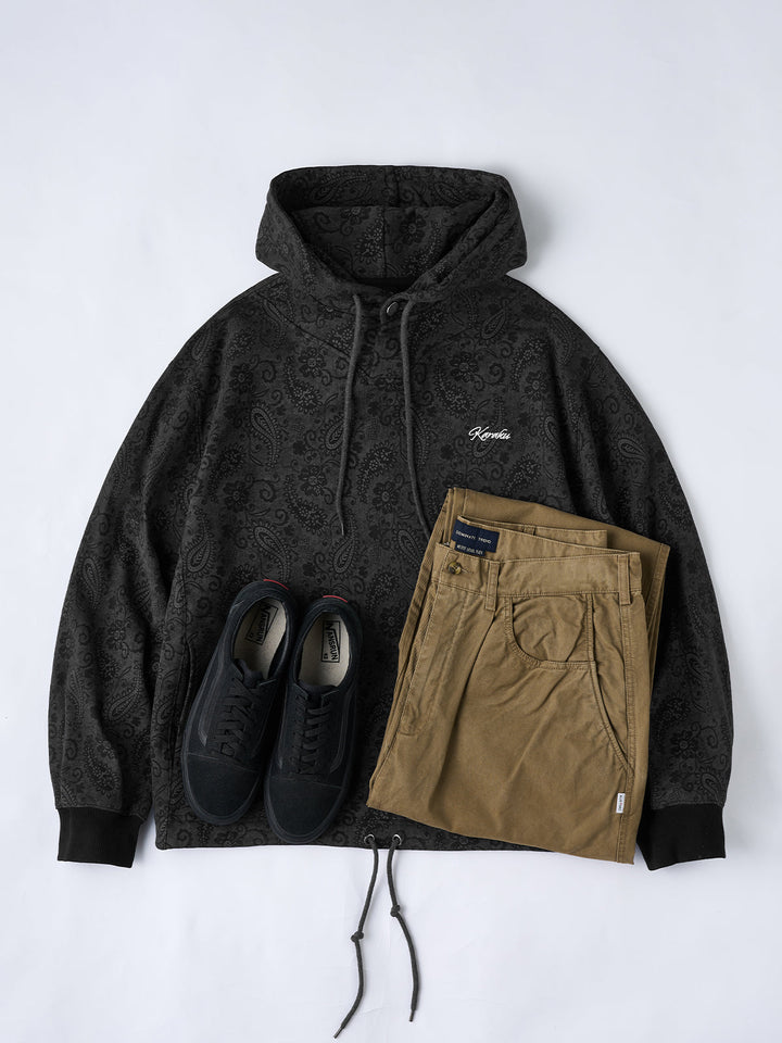“KaraKu” Embroidered Logo Paisley-Print Cotton Hoodie