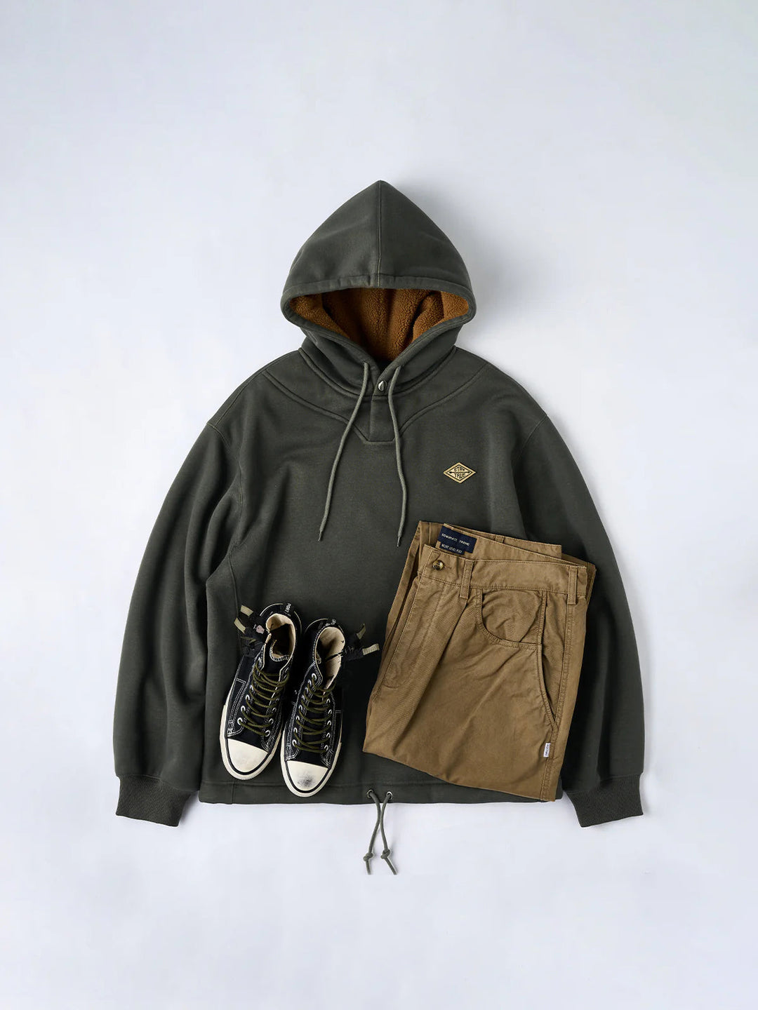 “STAY TRUE” Embroidered Patch Fleece-Lined Utility Hoodie