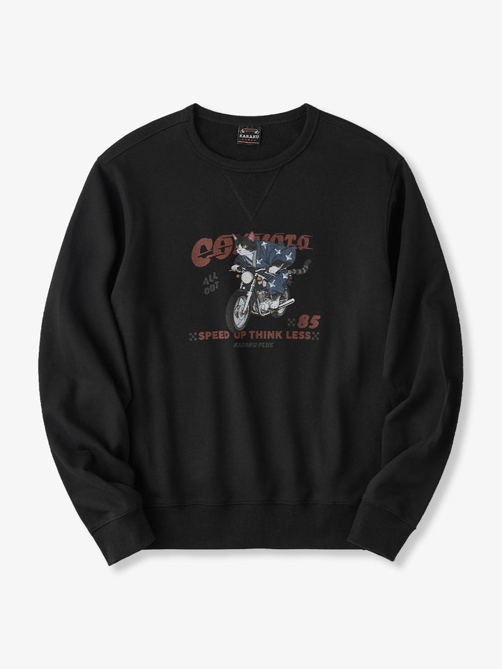 ‘Wag Neko Rider’ Printed Pullover Sweatshirt with V-Gusset