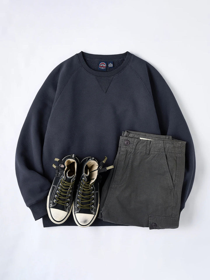 Brushed Fleece American Casual Heavyweight Navy Crewneck Sweatshirt