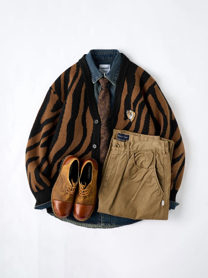Karaku × Satoshi Kawamata ‘Tiger’ Embroidered Jacquard Knit Cardigan