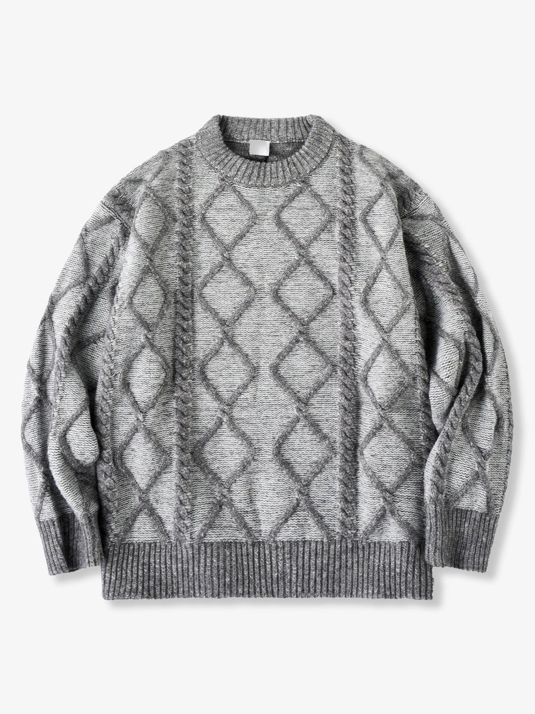 Crew Neck Sweater with Diamond Cable Knit Pattern