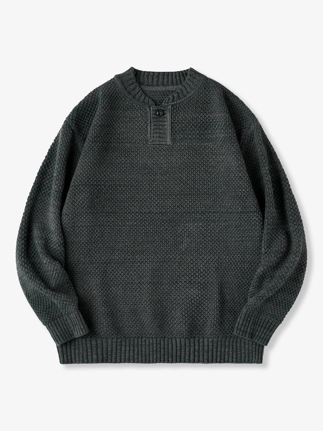 Heavyweight Pineapple Pile Henley Neck Knit Sweater