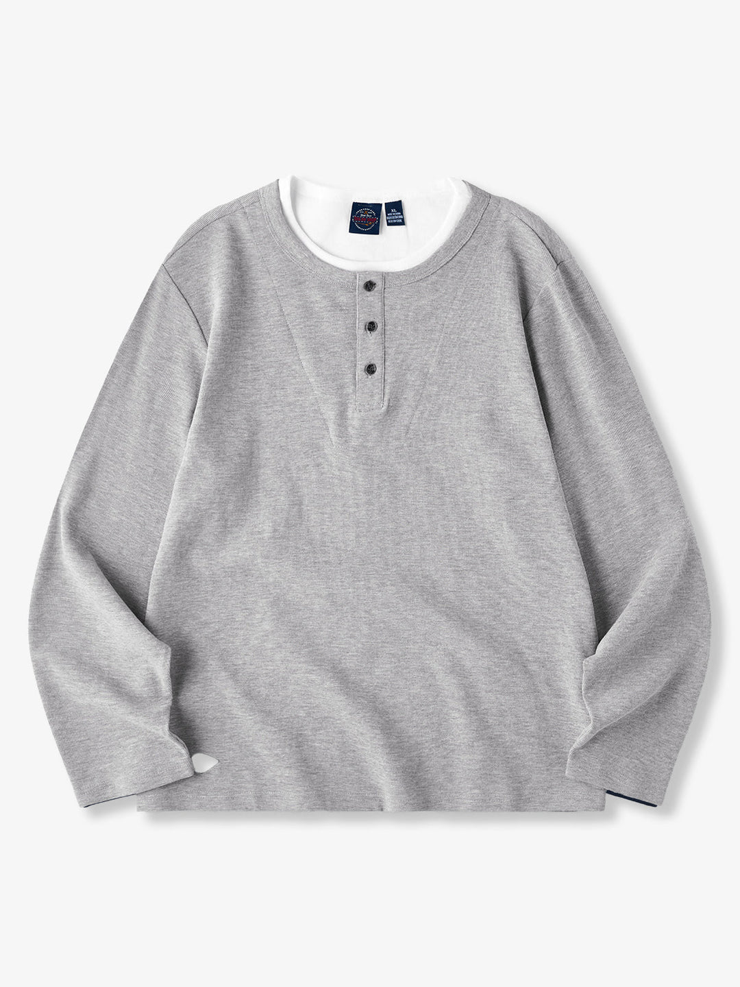 Mini Waffle Henley Long Sleeve Sweatshirt with Faux Layered Design