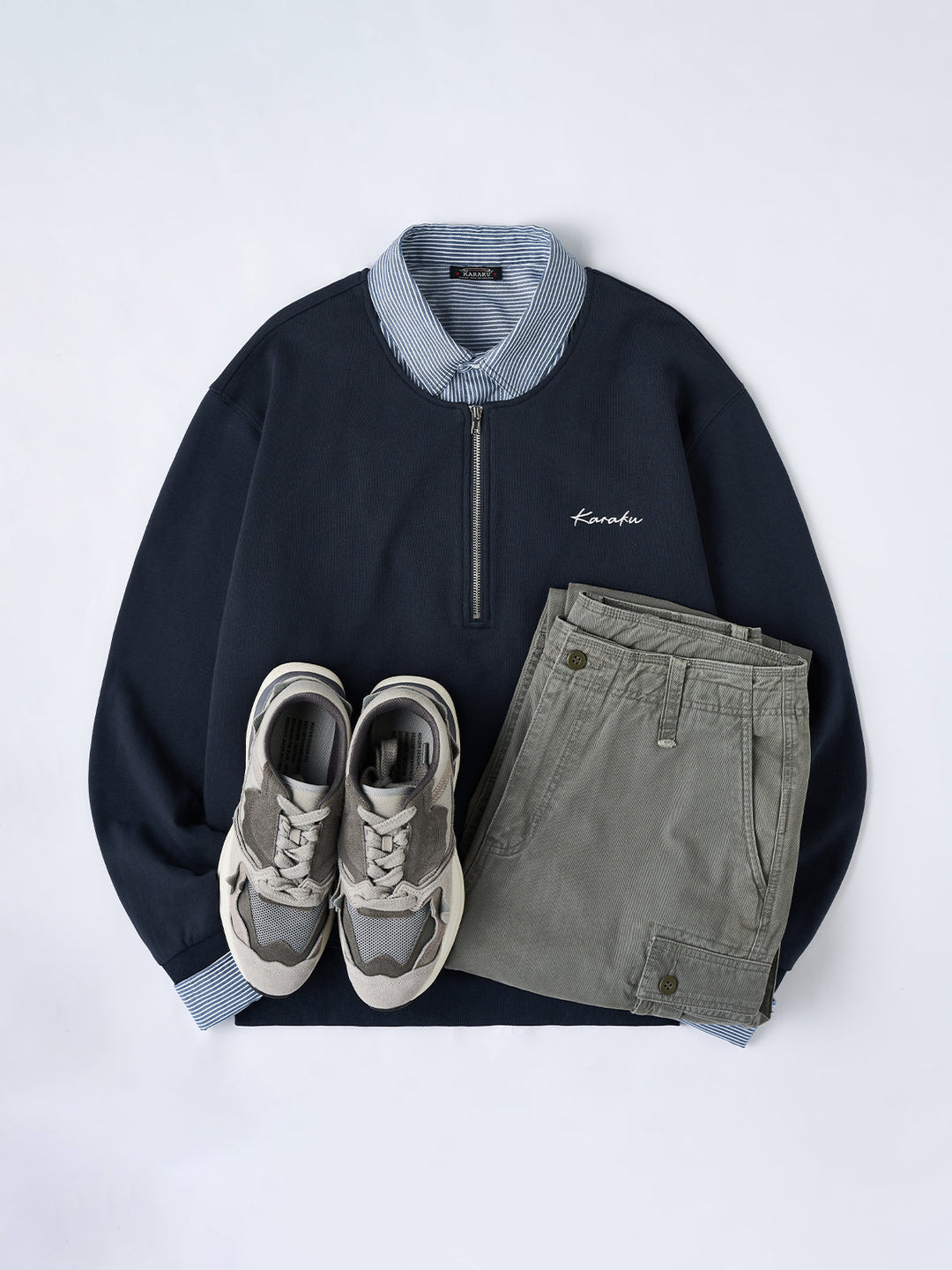 Faux-Layered Stripe Shirt &amp; Half-Zip Pullover Sweatshirt