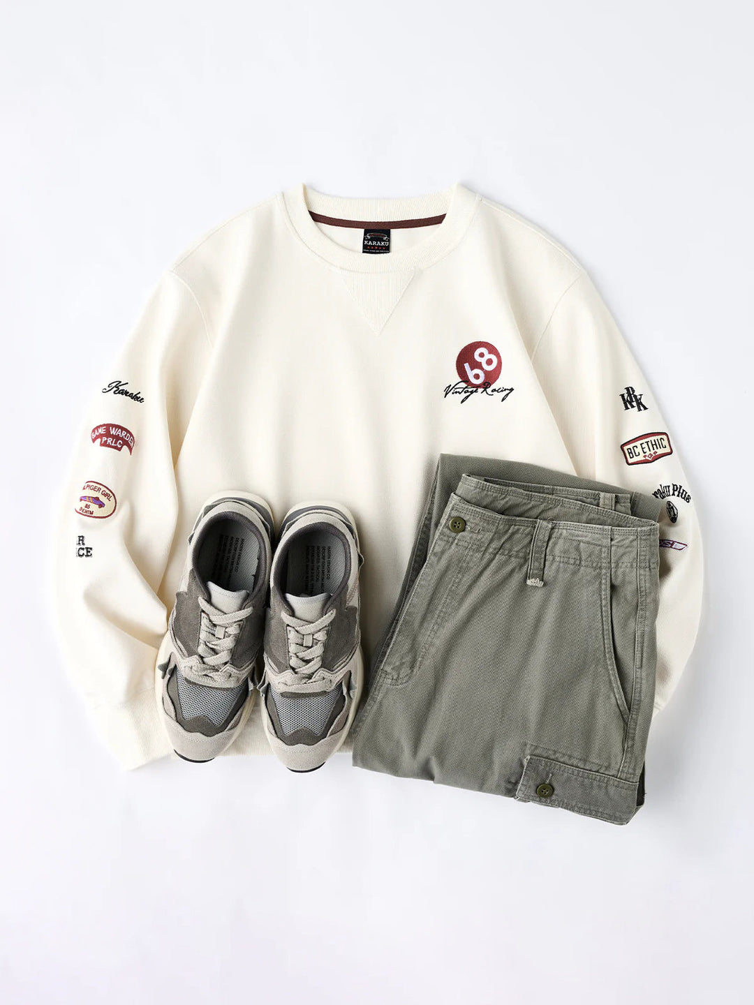 Racing-Inspired Embroidery &amp; Patch V-Gusset Cotton Sweatshirt