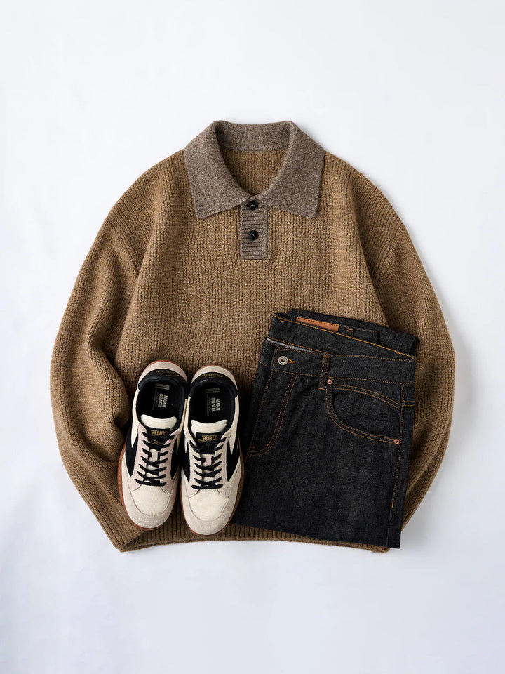 590g Heavyweight Polo-Collar Knit Sweater