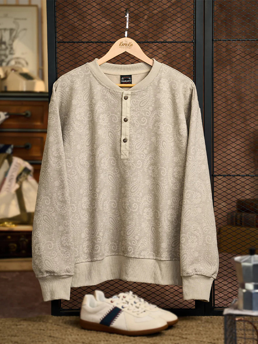Washed Paisley All-Over Half-Button Sweatshirt