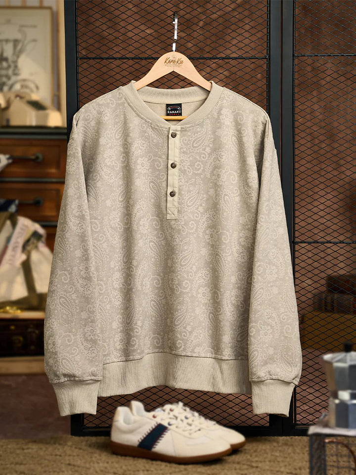Washed Paisley All-Over Half-Button Sweatshirt