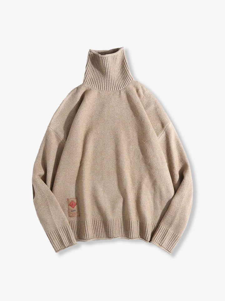 Elbow Patch Turtleneck Fancy Knit Sweater