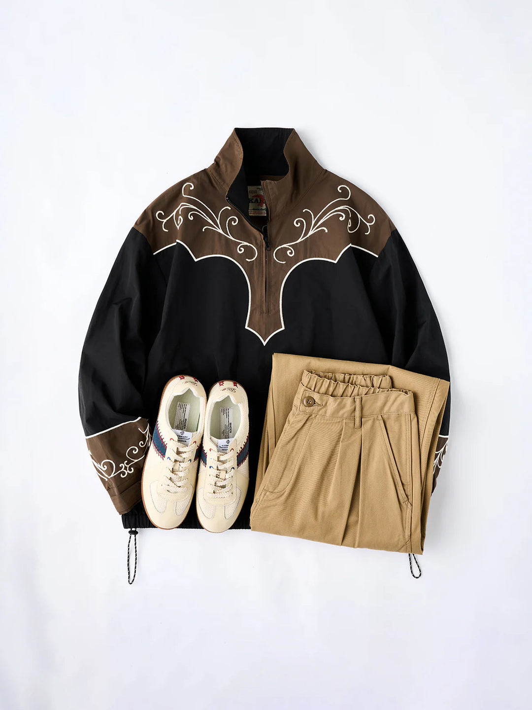 Western-Style Chain Embroidery Half-Zip Pullover Sweatshirt