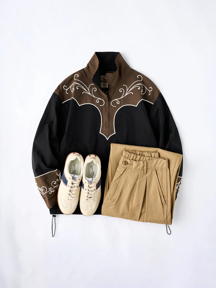Western-Style Chain Embroidery Half-Zip Pullover Sweatshirt
