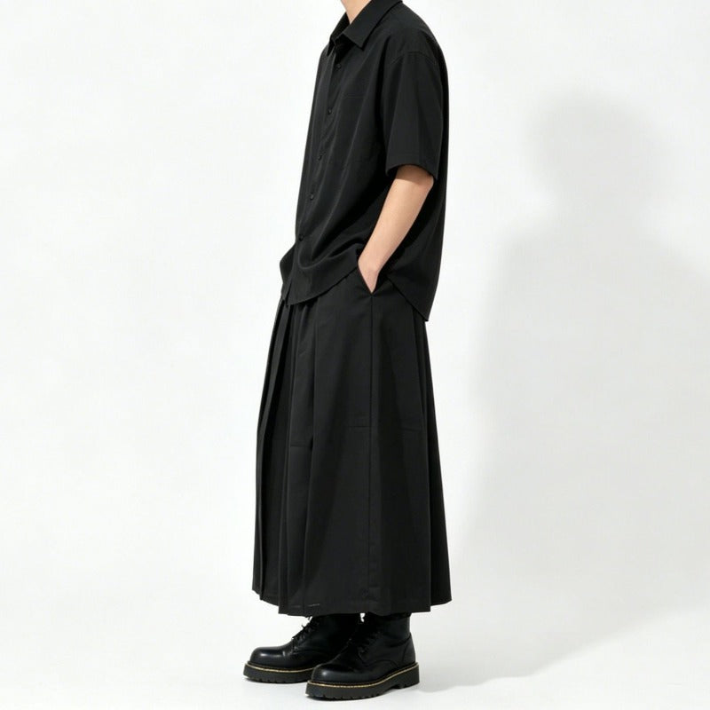 Japanese High Waist Asymmetric Cropped Wide Leg Skirt-pants