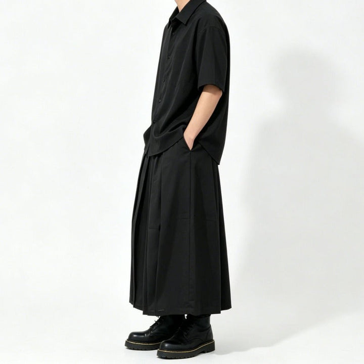 Japanese High Waist Asymmetric Cropped Wide Leg Skirt-pants