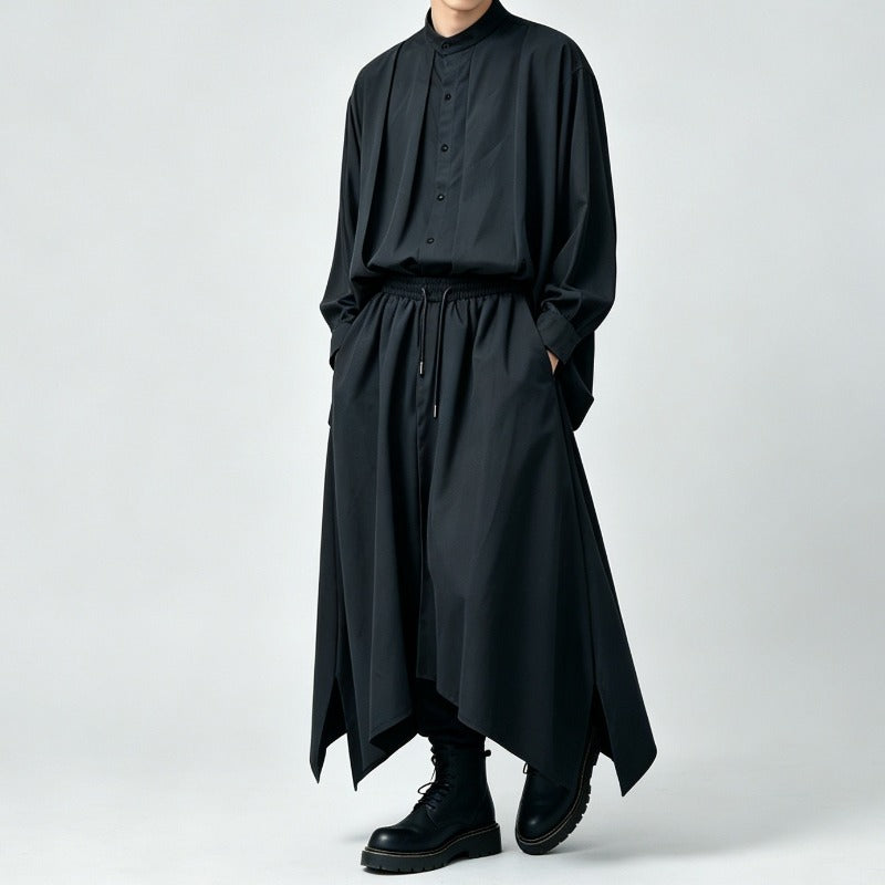 Japanese Lyocell Draped Loose Stand Collar Shirt Pants Two-piece Set