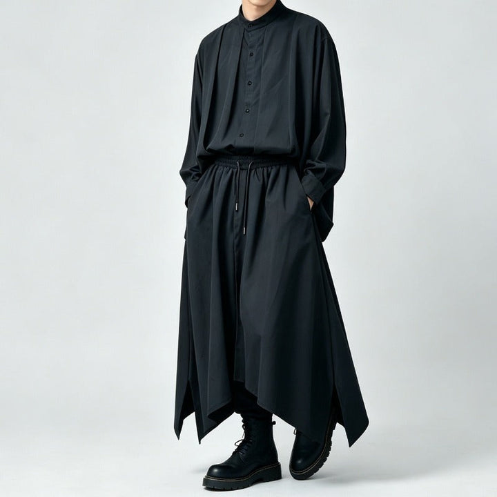 Japanese Lyocell Draped Loose Stand Collar Shirt Pants Two-piece Set
